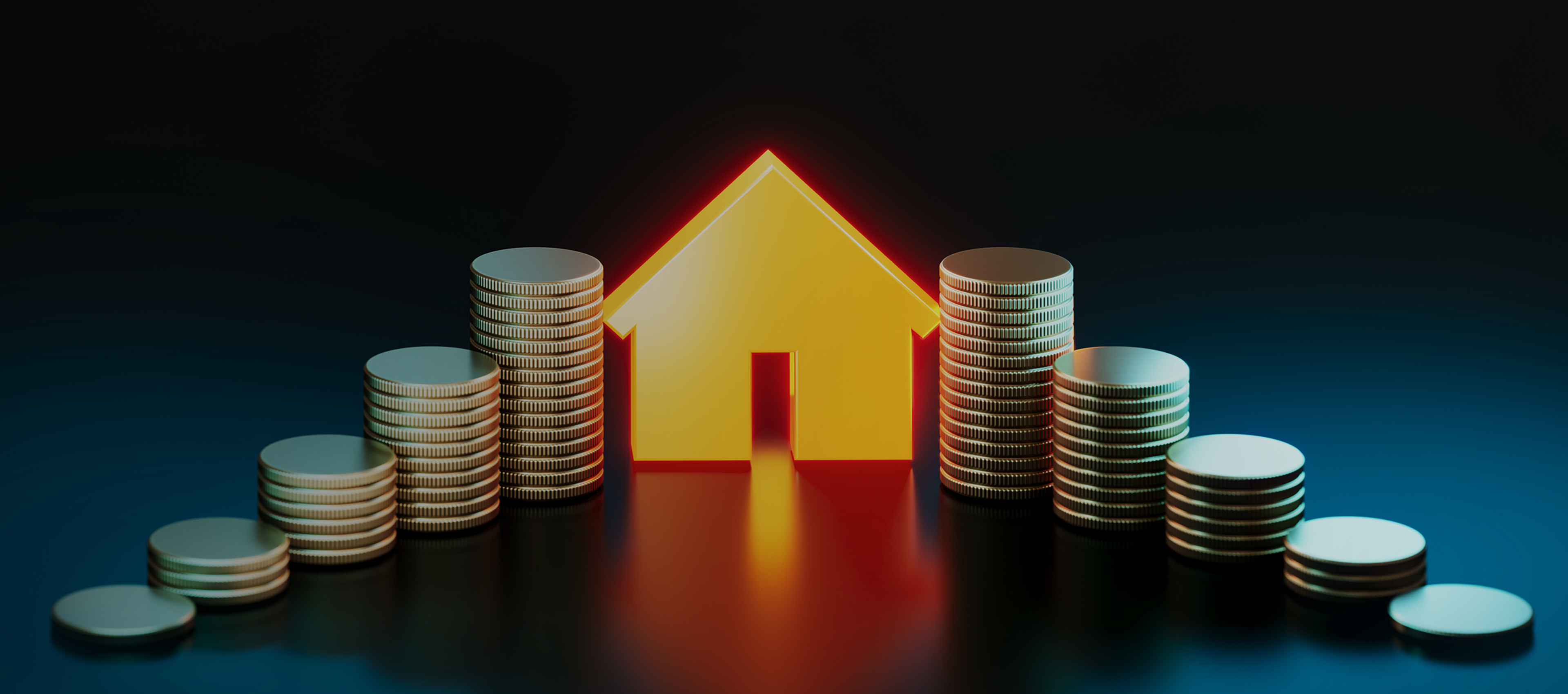Financial growth concept with house and coins